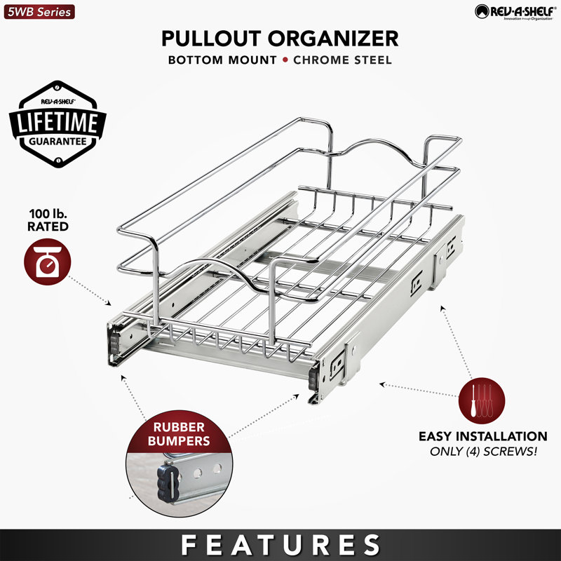 Rev-A-Shelf Cabinet Pull Out Shelf Organizer, 8.5 x 18 In, 5WB1-0918CR-1, 2-Pack