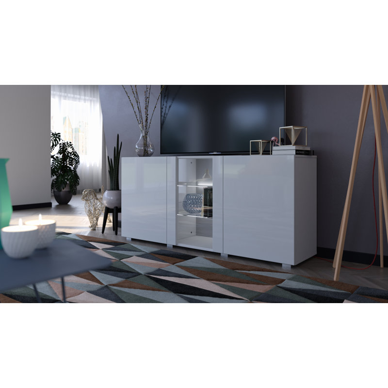 160cm Sideboard, White/White Gloss