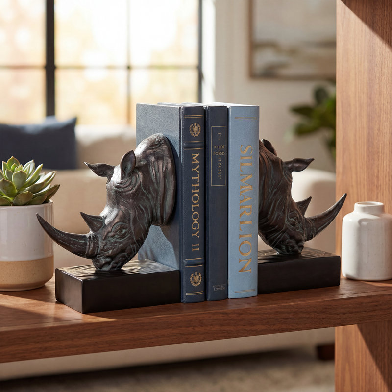Serre-livres décoratifs Rhinoceros Head, Bronze foncé