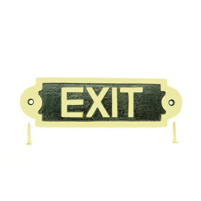 Plaque murale en laiton poli robuste "Exit"