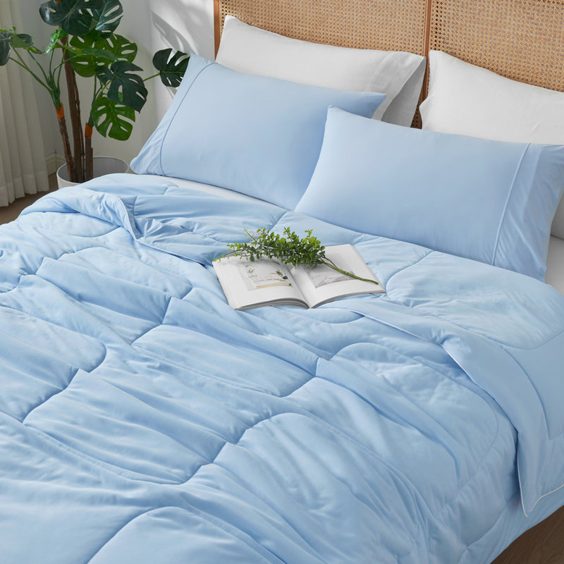 Édredon rafraîchissant à double face pour les dormeurs chauds, lavable à la machine, Édredon très grand, Bleu glacier bruyère