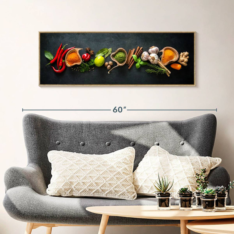 Spices For Cooking, 43" X 15", Floating Frame Natural Wood