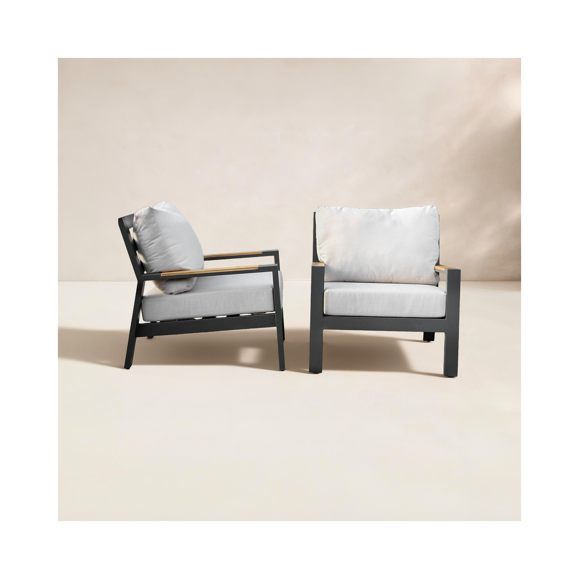 Black Aluminum Armchairs with Sunbrella