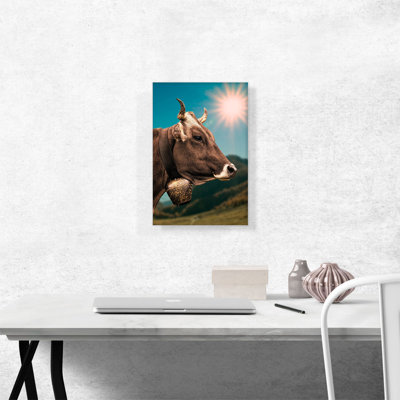 «Cow with the Bell in the Field Home Decor», reproduction de photo sur toile tendue