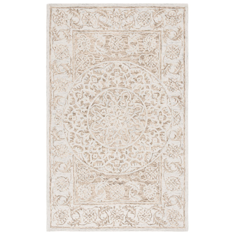 Loujain Hand Tufted Wool Cotton Floral Rug in Brown/Light Blue, Rectangle 6' x 9'