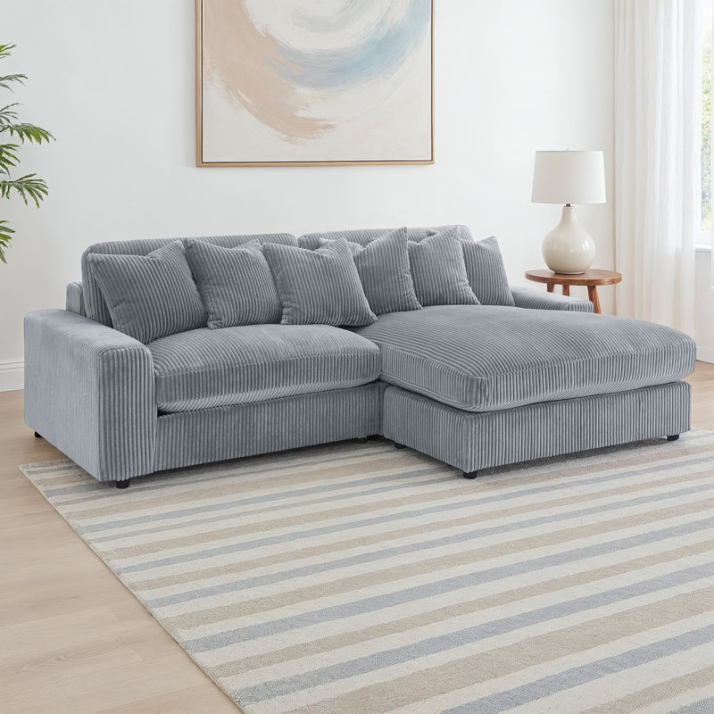 Canapé et méridienne de 106 po de large Ashil, Fog Corduroy (Fine-wale), H 34 po x l 105 po x P 70,5 po