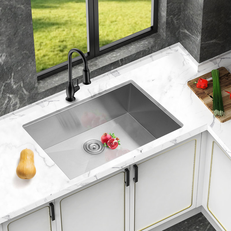 28 Inch Undermount Kitchen Sink, 9 Deep Single Bowl, 16 Gauge, Stainless Steel, 304, Brushed Nickel, - Condensation, Noise Reduction, Drain Assembly Steel Bowl Sink Deep, Comes With Assembly, Smooth