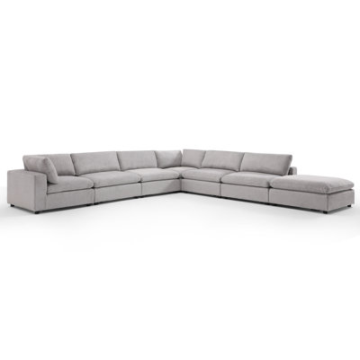 Nuccio 7-Piece Minimalist Modern Soft-Upholstered Sectional With Ottoman