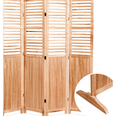 Cloison d'intimité pliante en bois massif de 55,2 po x l 65 po x 4 po, couleur naturelle, charnières en métal pratiques et décoratives, décorant le paravent intérieur avec 4 panneaux, 65 po, pliable facilement