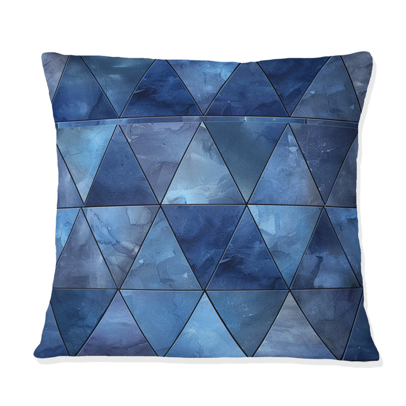 Blue Modern Triangles II - Coussin décoratif moderne, H 16 po x l 16 po