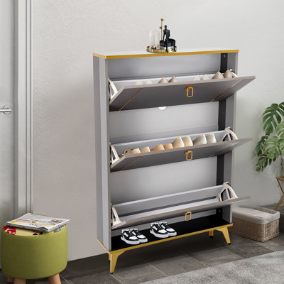 3-tier Shoe Cabinet With Flip Doors