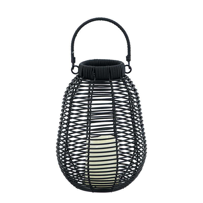 Lanterne à DEL en poly rotin, lanterne suspendue en plastique et en rotin - bougie à DEL blanche réaliste, fonction minuterie, lueur chaude et scintillante, idéale pour le salon / le vestibule / la chambre à coucher (3 piles AA non incluses)