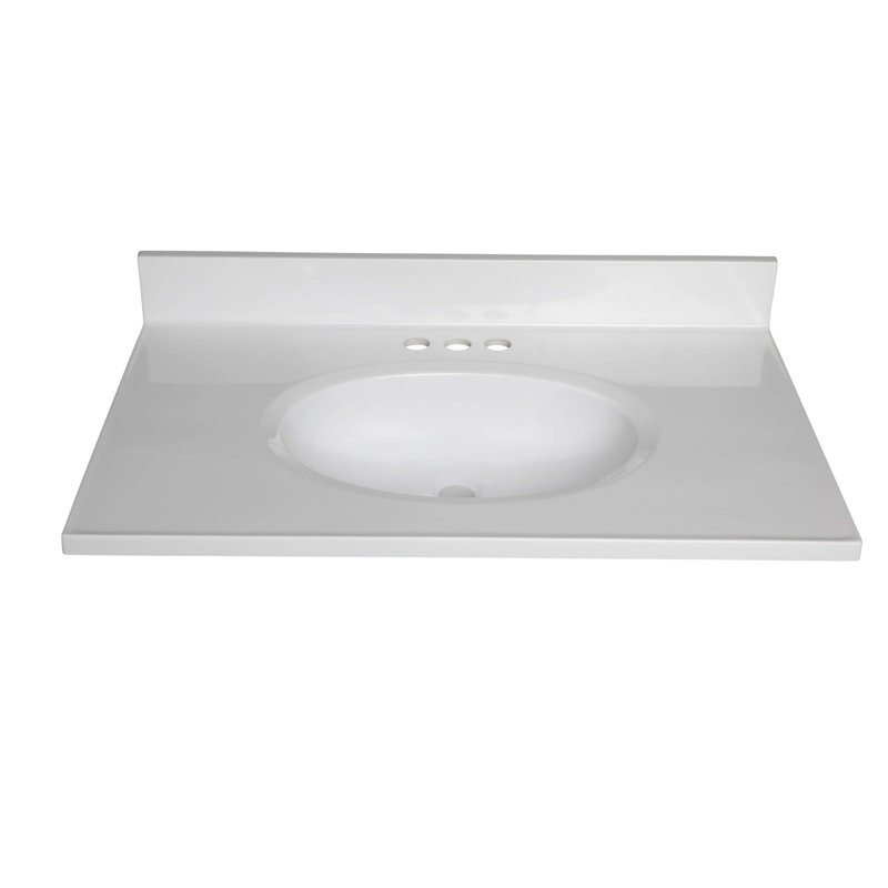 31" White Cultured Marble Bathroom Vanity Top with Sink