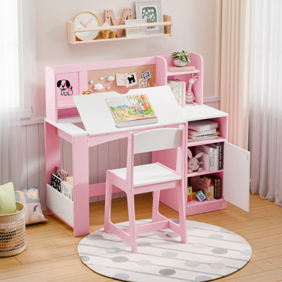 Bureau d'étude pour enfants avec chaise et bureau inclinable