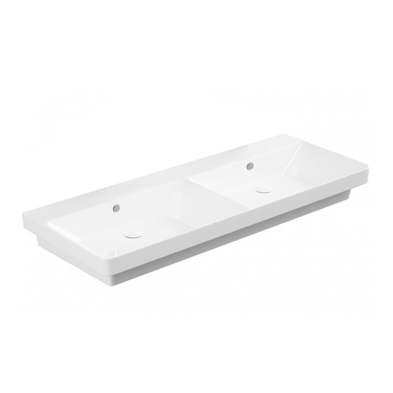 Luxury 47'' L Bathroom Sink, Glossy White, Wall Mounted