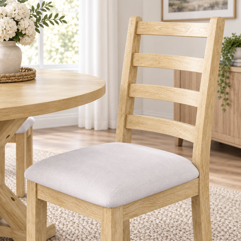 Ensemble de salle à manger extensible Cavressa 6 pièces, table à pied centrale en bois naturel avec rallonge amovible de 45 cm, 4 chaises à dossier échelle et banc de 112 cm