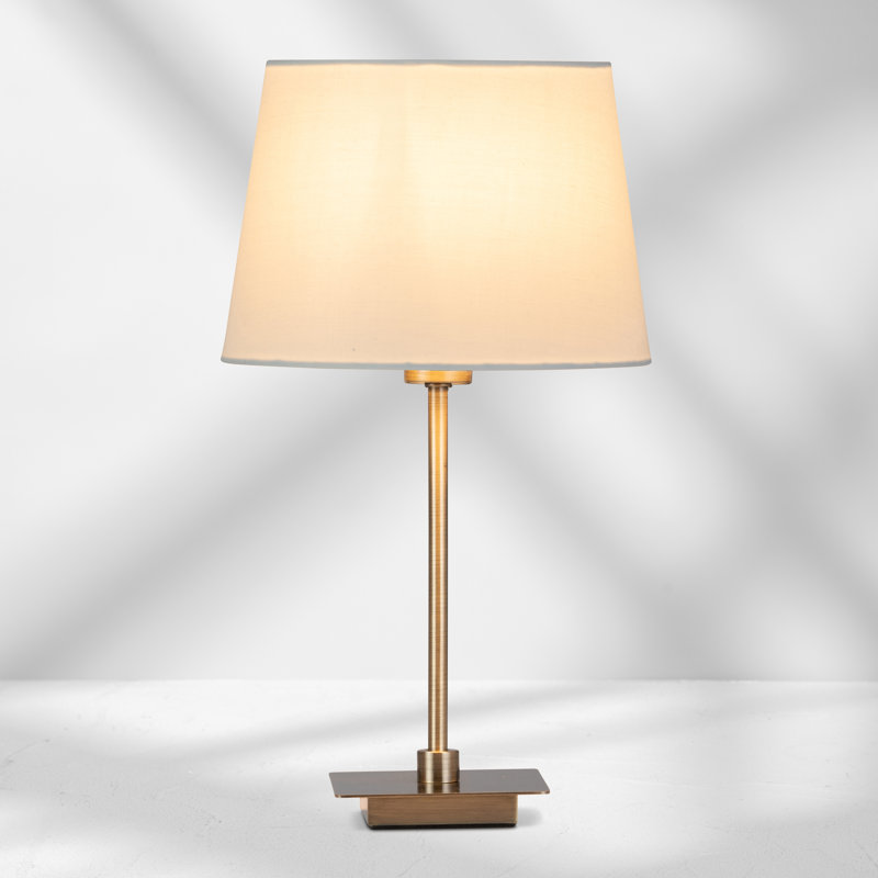 Square Stick Antique Brass Metal Bedside Table Lamp 