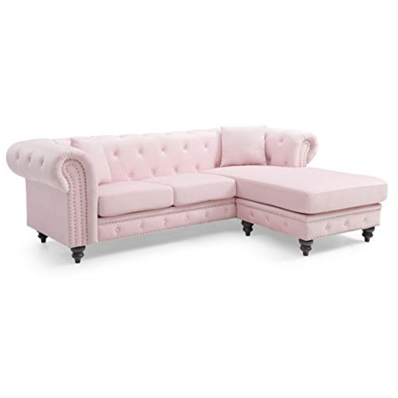 Nola Velvet L-Shaped Sectional Reversible, Pink