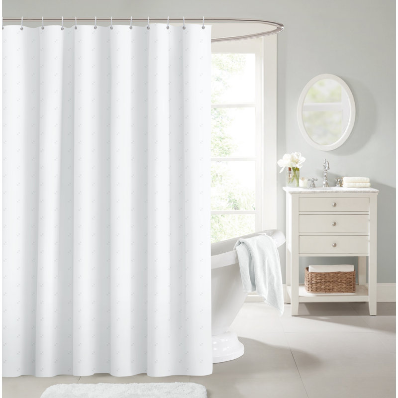 Raija Modern Dots Waterproof Polyester Shower Curtain, White