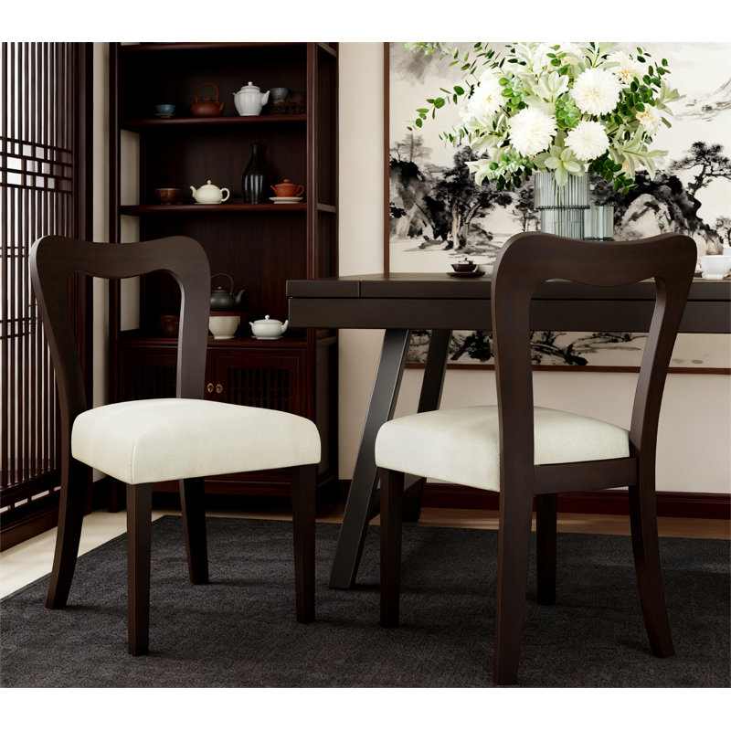 Chaise de salle à manger moderne sans accoudoirs, Marron foncé, Beige