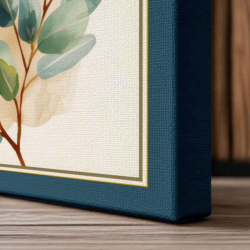 Single Stem in Green Botanical - Wrapped Canvas, 18x12 - 45.7 x 30.5 cm, Teal Border