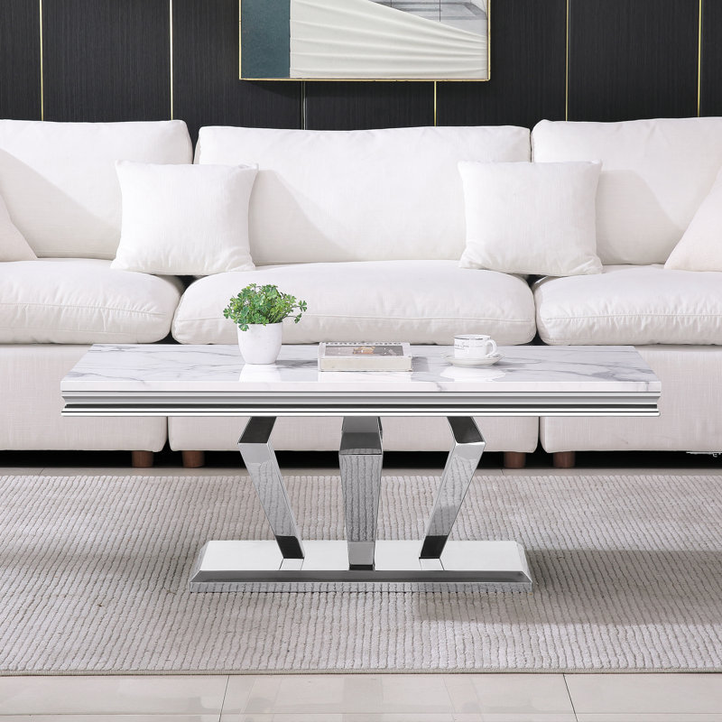 Lewton Single Coffee Table, White, Silver