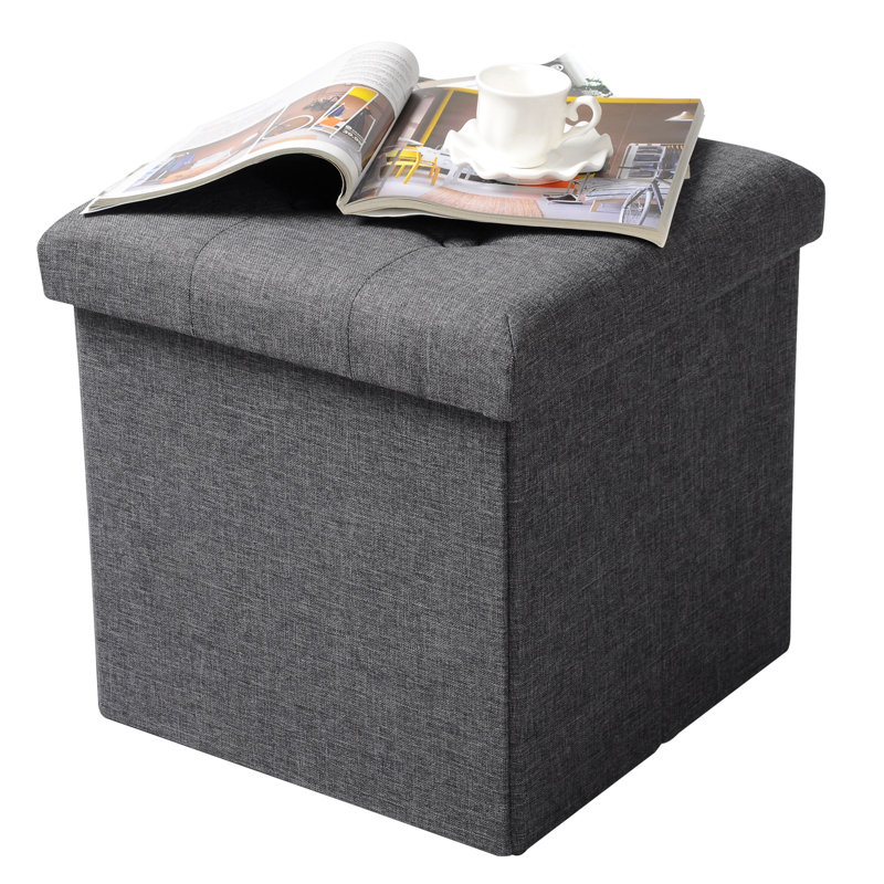 37.5cm Wide Square Solid Colour Ottoman with Storage, Dark Gray