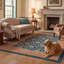 Tapis Acacia2 traditionnel à motif floral intégral, bleu sarcelle, or et crème, lavable à la machine, antidérapant, à poils courts, pour l'intérieur et l'extérieur, adapté aux animaux domestiques, idéal pour le salon, la chambre, la salle à manger, l'entrée, le couloir ou le bureau.-425780514