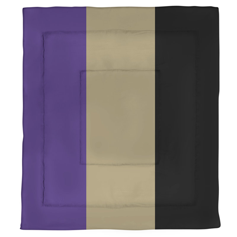 Modern & Contemporary Polyester Percale Striped Comforter, King Comforter, Purple/Gold/Black
