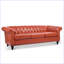 Canapé Chesterfield 84,6 po rembourré en similicuir avec accoudoirs roulés à 3 places et pieds en bois massif-691123984-733665474-733665532