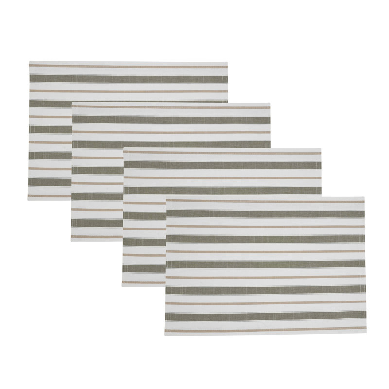 Napperons Classic Stripe (ensemble de 4), Blanc / olive