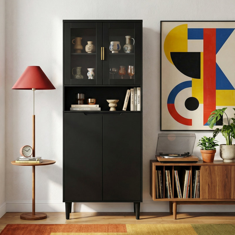 4-Door Storage Cabinet, Black