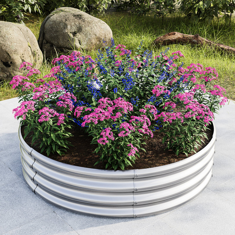 2Pcs W840116763 Galvanized Metal Raised Planter, 15.18 Lb, Double - Layer Corrosion, Suitable For Medium Rooting Flowers Open Bottom Water Drainage, Can Withstand Tough Weathers, Good Vegetable And