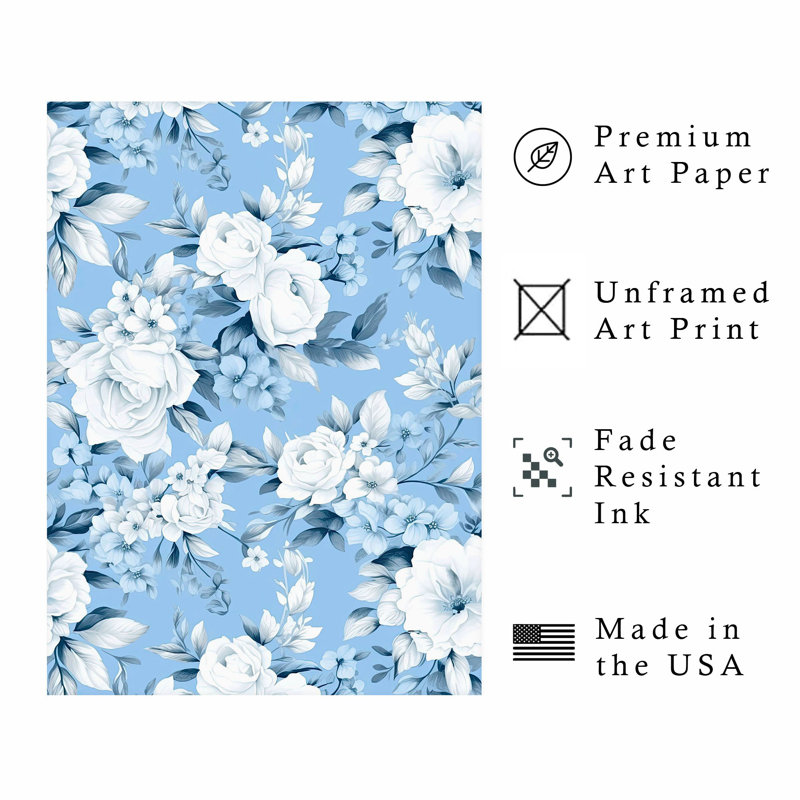 «Floral Winter Blue Flowers», reproduction d'art non encadrée, H 16 po x l 12 po