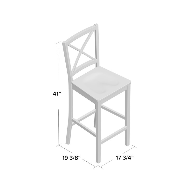 Aquila Counter Stool with Solid Wood Frame, Counter Stool (24" Seat Height), Natural Seat/ White Frame