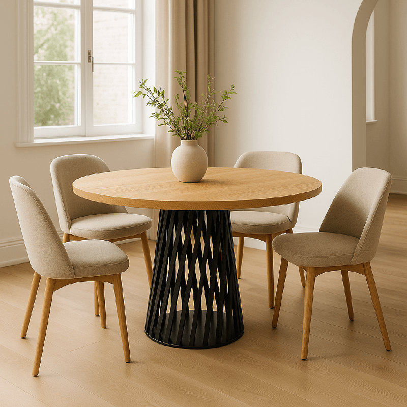 Amberley Round Solid Oak Dining Table Lattice Base, 76cm H x 110cm W x 110cm D