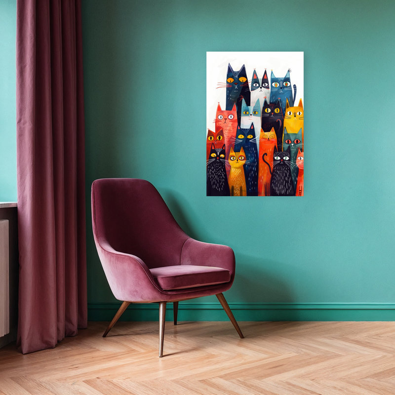 «Colorful Cat Collection», art mural moderne et coloré, 36" H x 24" W