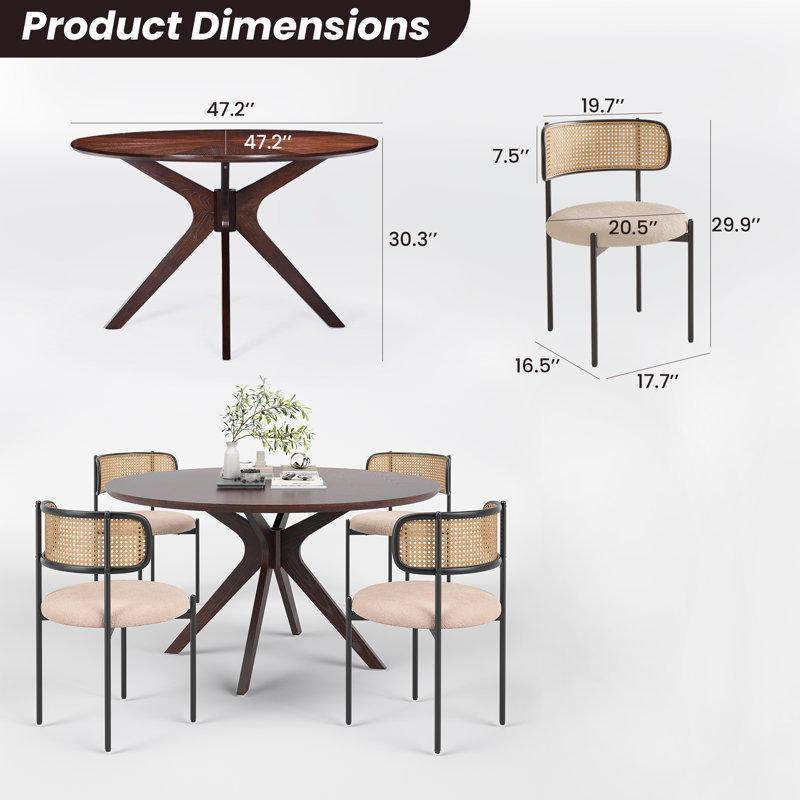 4 Person Round Dining Sets, Light Brown