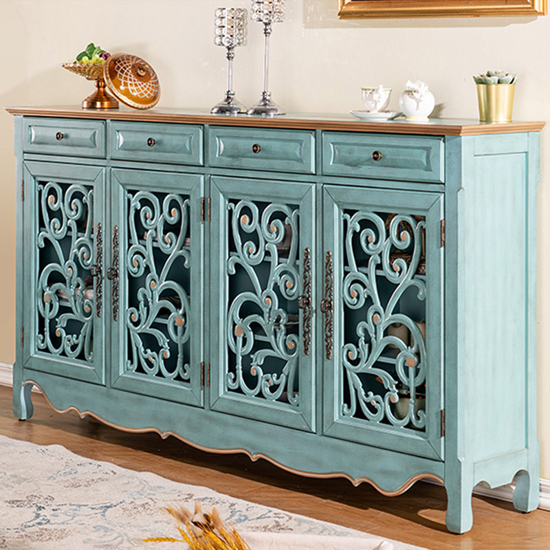 Banc de rangement bleu en bois manufacturé