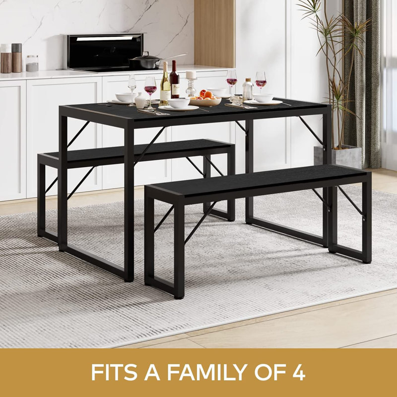 Ensemble de table de salle à manger 45,5 "pour 4 personnes avec 2 bancs, structure en métal et panneau de fibres à densité moyenne