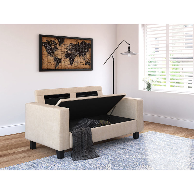 Serta Palisades 61" Track Arm Fabric Loveseat with Storage, Soft Beige