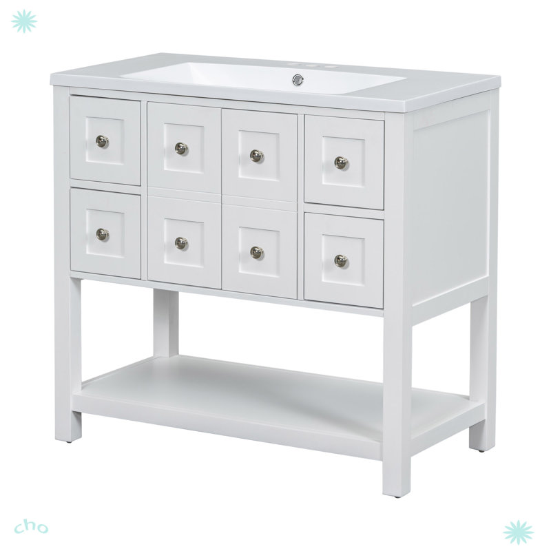 Meuble-lavabo 36 po avec lavabo encastré, Blanc