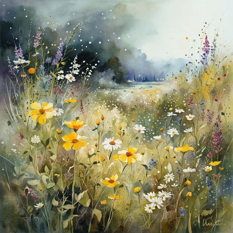 Golden Morning Wildflower Meadow - Art mural sur toile tendue