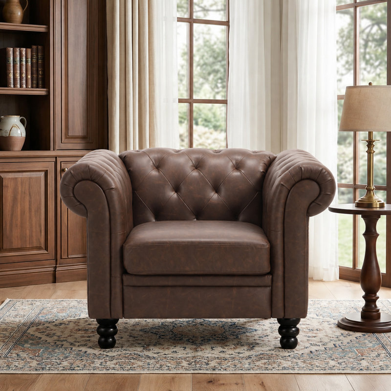 Fauteuil Chesterfield de 42,52 po Fynlie, Similicuir cacao