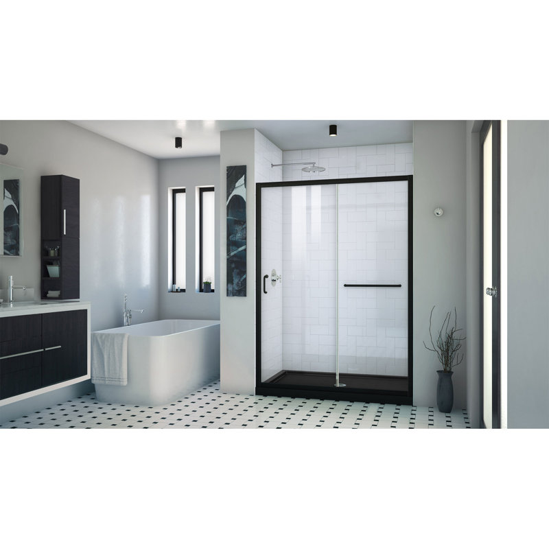 Infinity-Z 74.75" H Framed Sliding Shower Enclosure, Matte Black, Matte Black