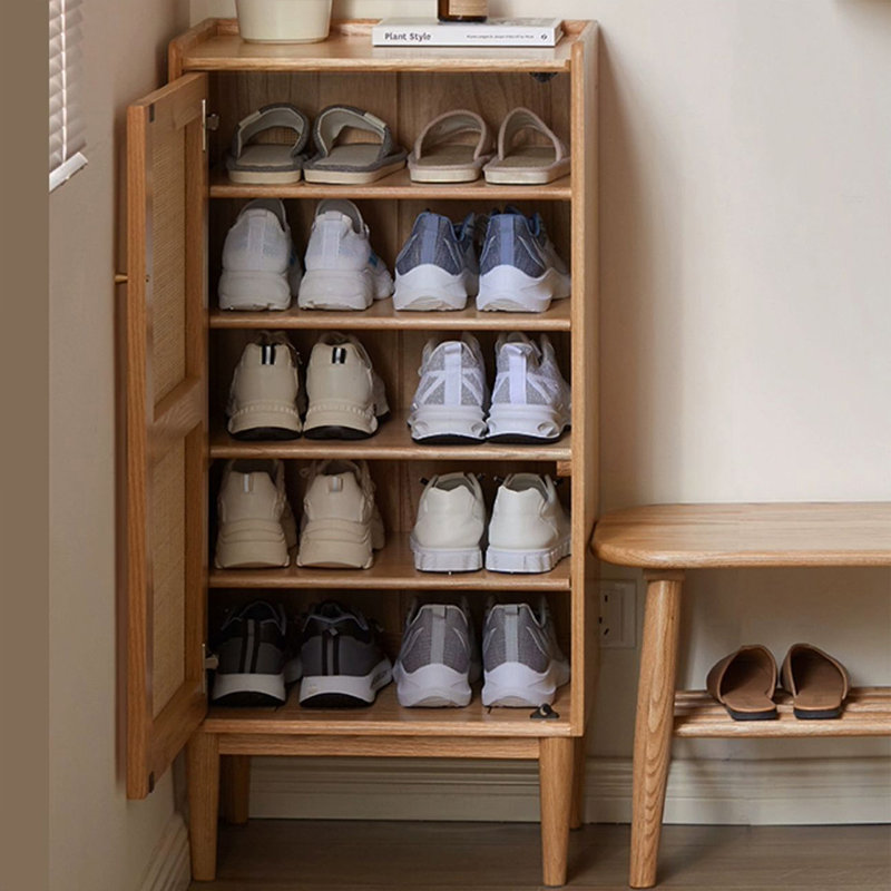Burlywood + bois massif jaune pâle + rangement pour chaussures en rotin