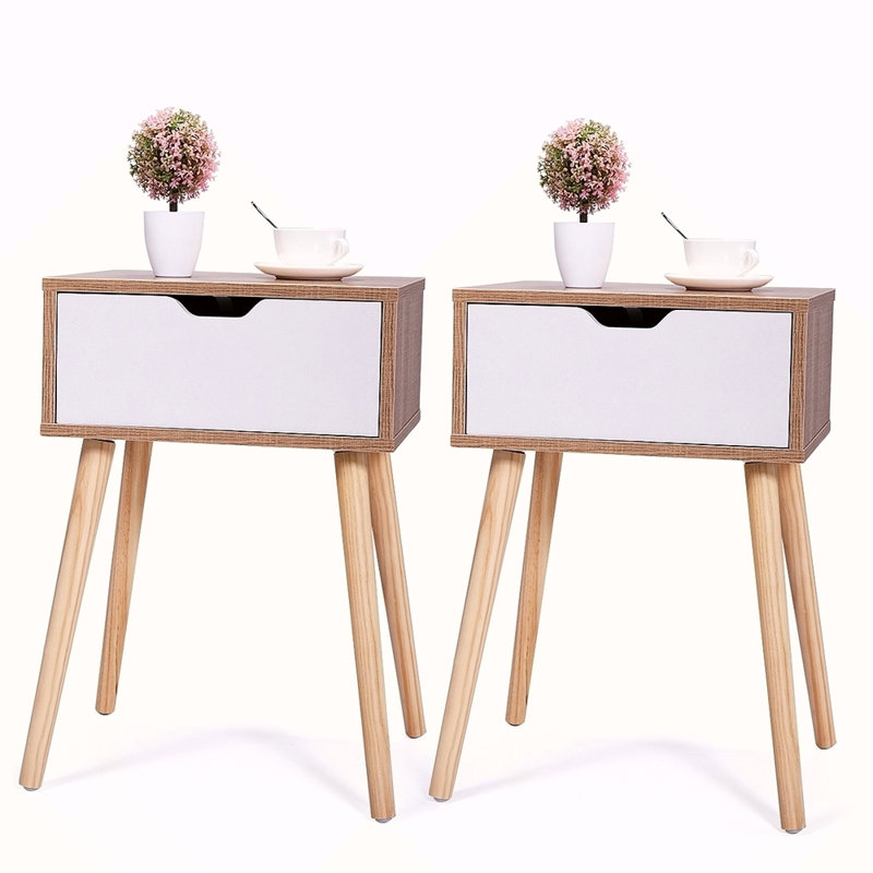 Ensemble de 2 tables de chevet, table de bout moderne avec tiroir, table d'appoint en bois pour le salon et la chambre à coucher, mobilier de maison, naturel