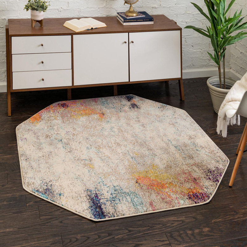 Keimar Washable Abstract Indoor Rug, Octagon 5' x 5'