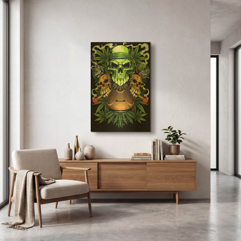 «Marijuana Skulls Full Color» par Flyland Designs, art mural en métal doré, 24 po x 36 po, 24"x36"