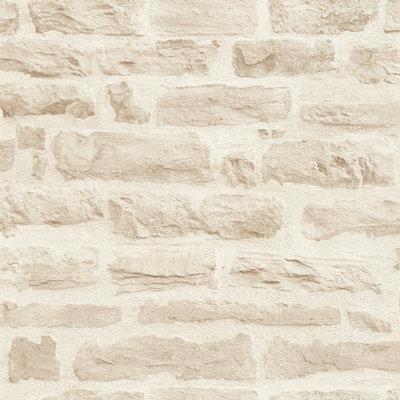 Bricks and More Collection Rocky Brick Motif Wallpaper Roll
